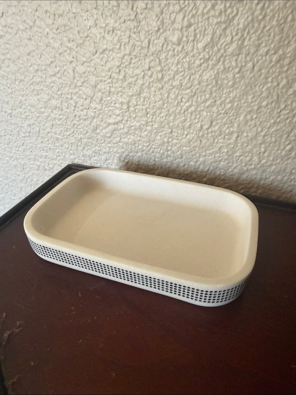 Minimal White Rectangular Ceramic Tray with Black Dot Border
